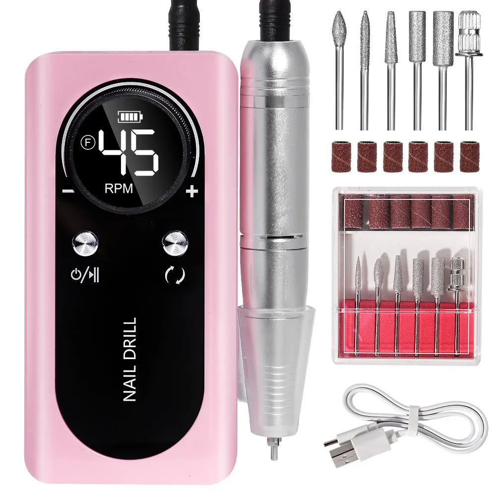 45000RPM Rechargeable Nail Drill Machine with LCD Low Noise Professional Nail Polish Sander Nails Accessories Set