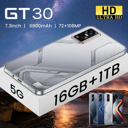 Hot Selling Gt30 Pro 7.3 Inch 5g Smartphone 16gb+1tb Android 14 Factory Direct High Quality Mobile Phone Hd Screen 108mp Rear