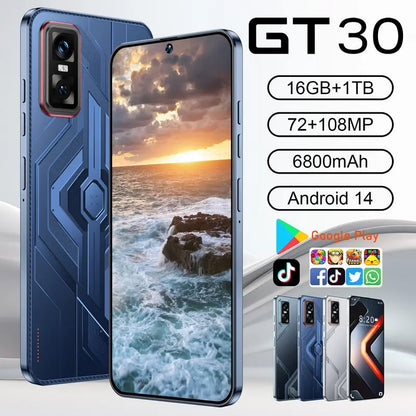 Hot Selling Gt30 Pro 7.3 Inch 5g Smartphone 16gb+1tb Android 14 Factory Direct High Quality Mobile Phone Hd Screen 108mp Rear