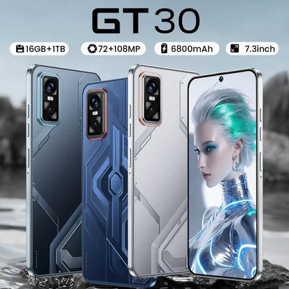 Hot Selling Gt30 Pro 7.3 Inch 5g Smartphone 16gb+1tb Android 14 Factory Direct High Quality Mobile Phone Hd Screen 108mp Rear
