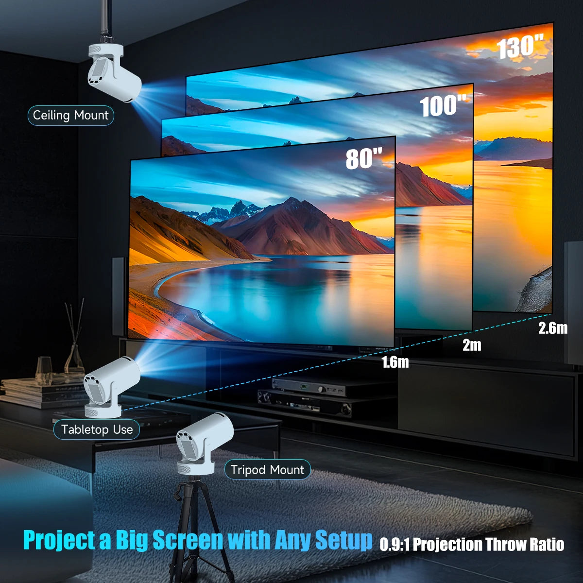 Magcubic HY300 Pro+ Projector 4K Android 11 290ANSI Portable  WiFi 6 BT5.4 Outdoor Theater 5W HiFi Speaker 720P HD Supported