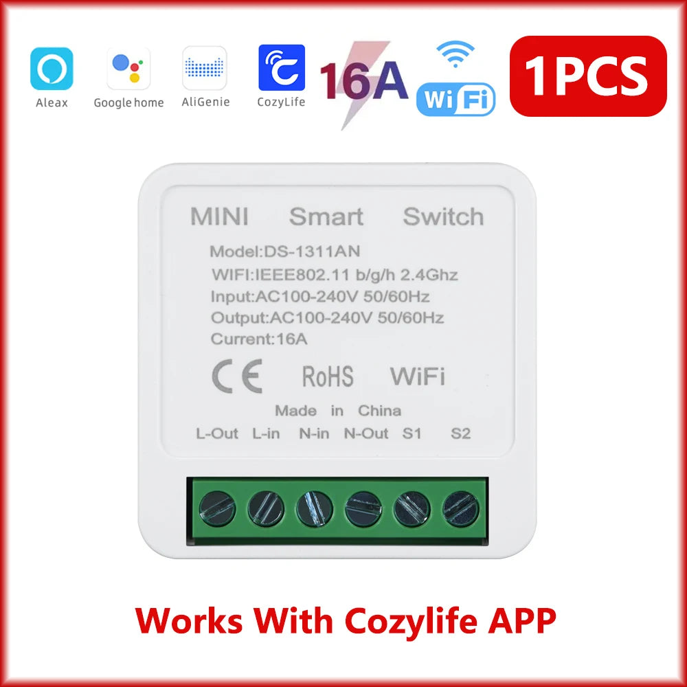 16A Wifi Switch Mini 2-Way Control Smart Switch Works With Alexa Google Home Support Smart Life APP Timer Breaker Module