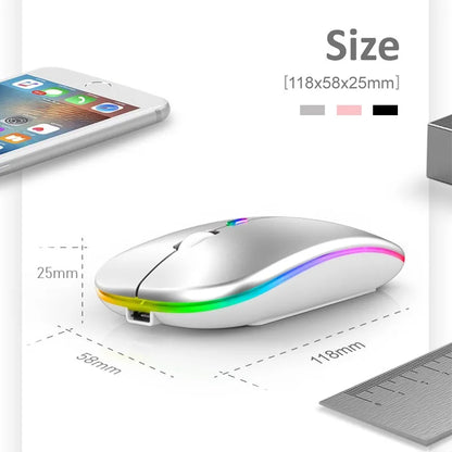 Wireless Mouse Bluetooth-Compatible 2.4GHz Dual Modes Mice Rechargeable RGB Ergonomic Silent Click for PC iPad Laptop Huaiwei