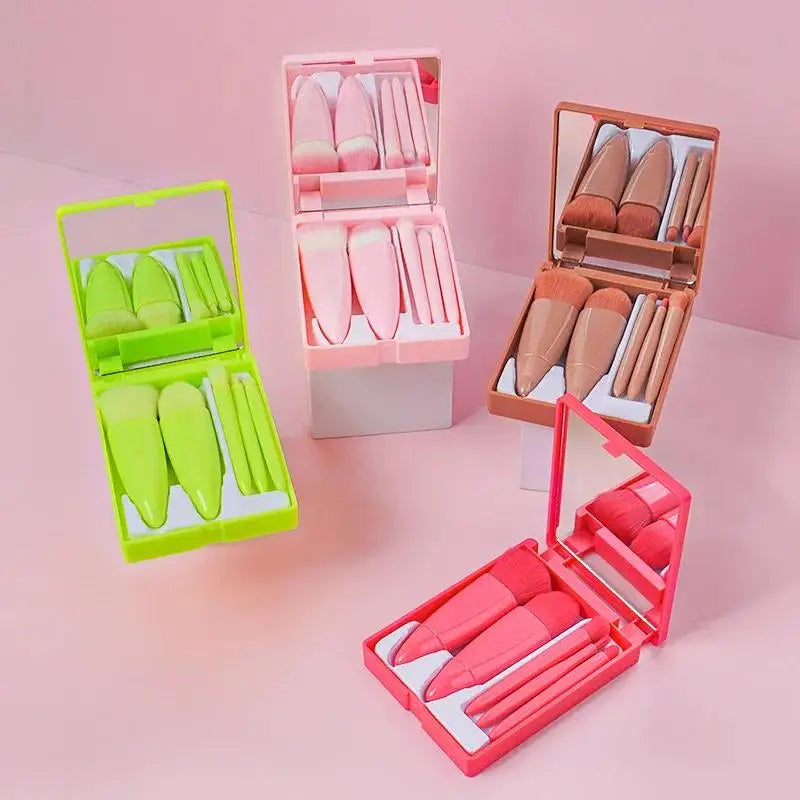 5pcs Travel Size Makeup Brushes Set Mini Makeup Brushes, Small Complete Function Cosmetic Brushes Kit With Case And Mirror5pcs T