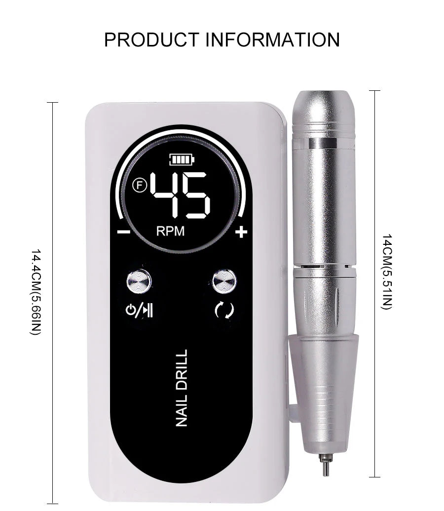 45000RPM Rechargeable Nail Drill Machine with LCD Low Noise Professional Nail Polish Sander Nails Accessories Set