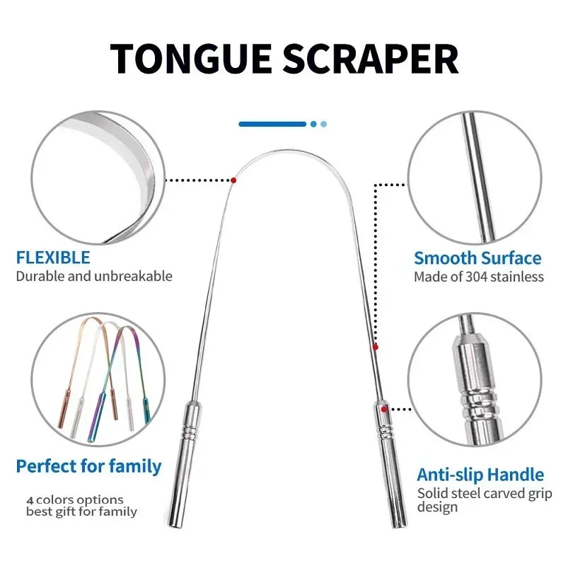 4 Colors Stainless Steel Tongue Scraper U-shaped Metal Fresh Breath Cleaning Coated Tongue Toothbrush Oral Hygiene Care Tools
