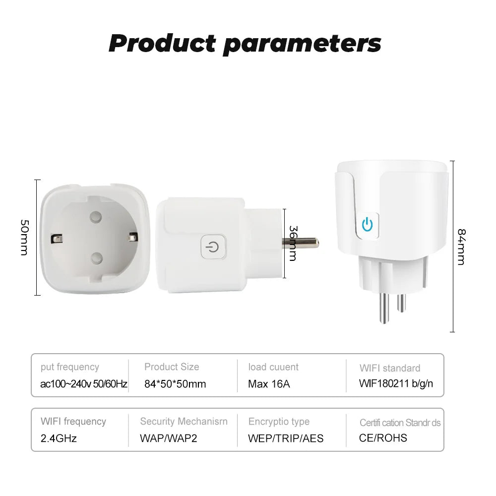 Tuya Wifi Smart Socket EU Plug 16/20A Power Monitor Remote Control SmartLife APP Works with Alexa Yandex Alice Google Assistant