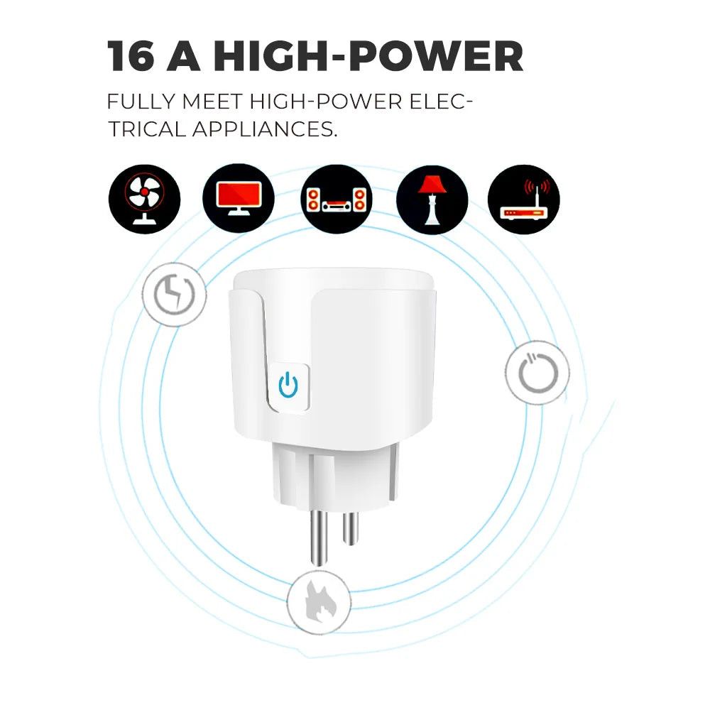 Tuya Wifi Smart Socket EU Plug 16/20A Power Monitor Remote Control SmartLife APP Works with Alexa Yandex Alice Google Assistant