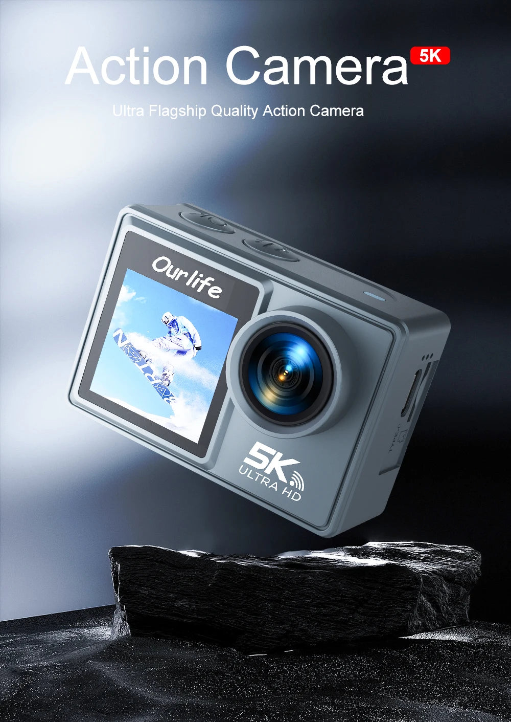 Ourlife MTR40 5K Action Camera 2.0" IPS Touch Screen 5X Zoom Action Cam WiFi EIS 170° 30M Waterproof Professional Sports Camera