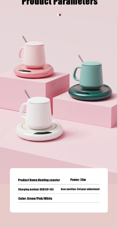 1PC Thermostatic Heating Coaster USB Home Heating Coaster 3-speed Adjustment Heating 55 Degrees Constant Temperature