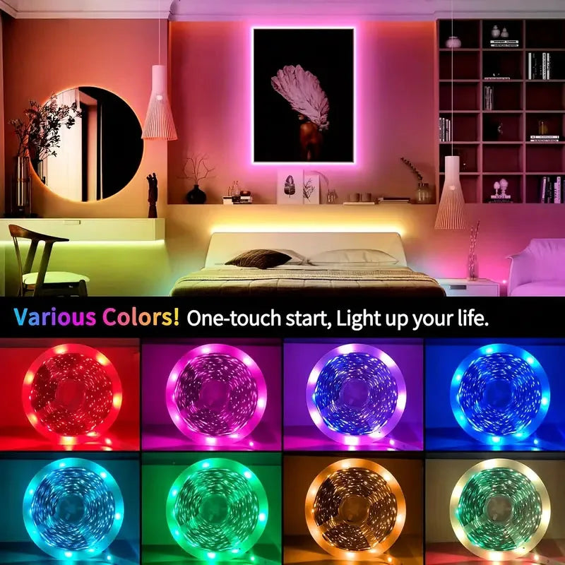 Bluetooth USB 5V RGB LED Strip Light 5050 Controller 5M Flexible Diode Lamp Tape Lights TV Background Lighting Desk Room Decor