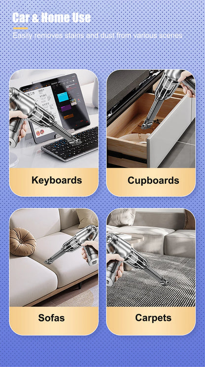 Car Vacuum Cleaner Wireless Portable Vacuum Cleaner 95000PA High Power 2 in 1 Mini Handheld Vacuum Cleaner Blower for Car Home