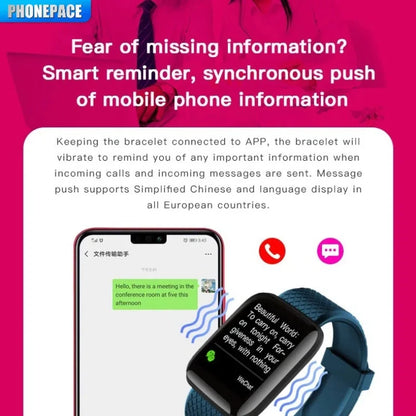 PHONEPACE Smart Fitness Tracker Bracelet with Color Screen Health Reminders Exercise Step Counting Information Notifications