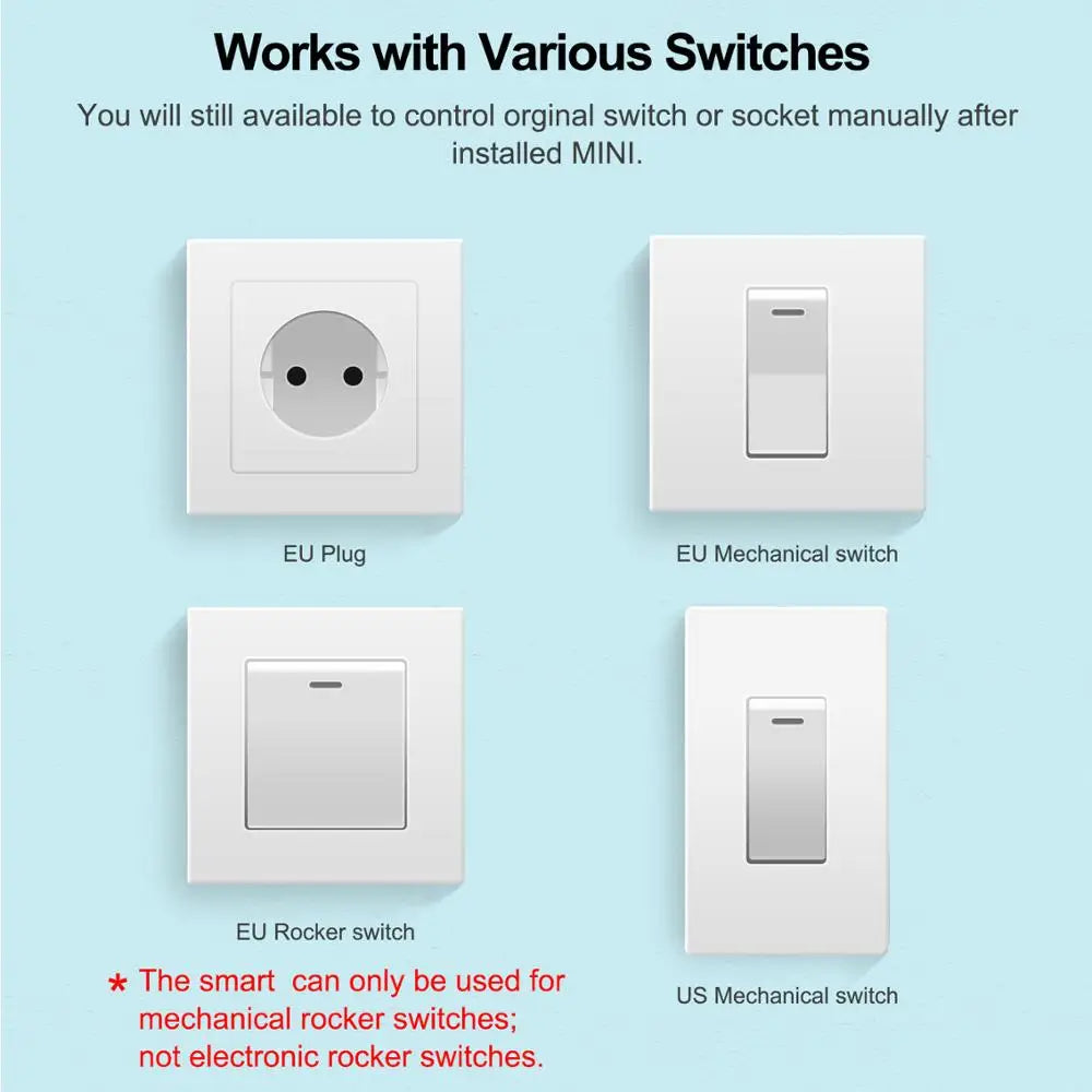 16A Wifi Switch Mini 2-Way Control Smart Switch Works With Alexa Google Home Support Smart Life APP Timer Breaker Module