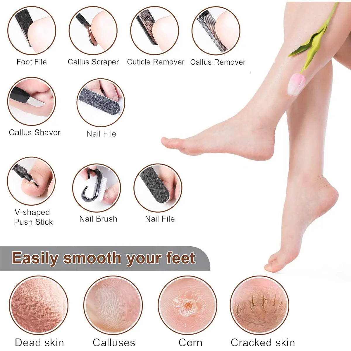 8 in 1Professional Pedicure Foot Spa Set, Pedicure Set for Feet,Stainless Steel Foot Care Kit, Foot Rasp Dead Skin Remover