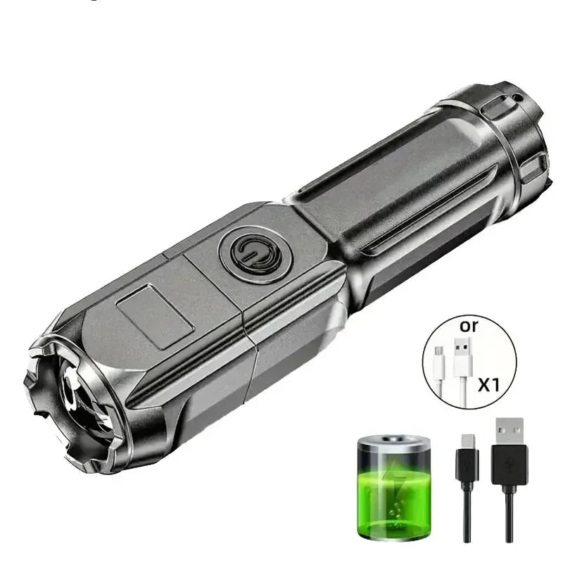 4 Lighting Mode Super Bright LED Flashlights Telescopic Zoom Tactical Torch USB 18650 Long-Range Waterproof Camping Flashlight