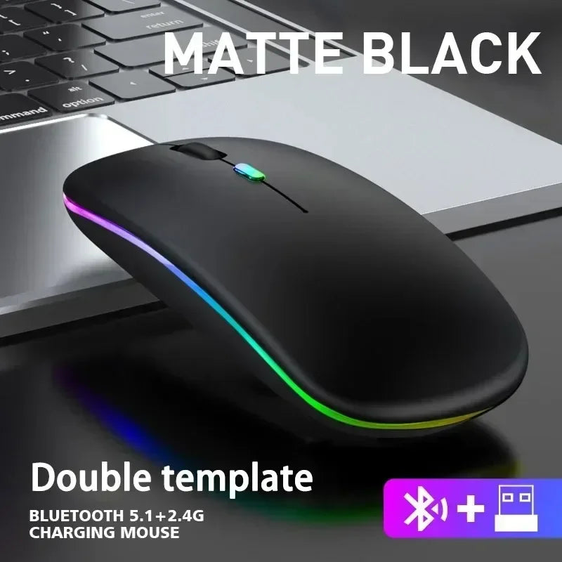 Wireless Mouse Bluetooth-Compatible 2.4GHz Dual Modes Mice Rechargeable RGB Ergonomic Silent Click for PC iPad Laptop Huaiwei