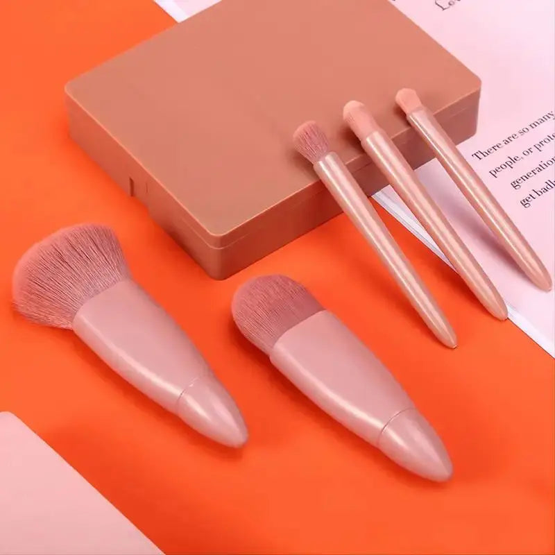 5pcs Travel Size Makeup Brushes Set Mini Makeup Brushes, Small Complete Function Cosmetic Brushes Kit With Case And Mirror5pcs T