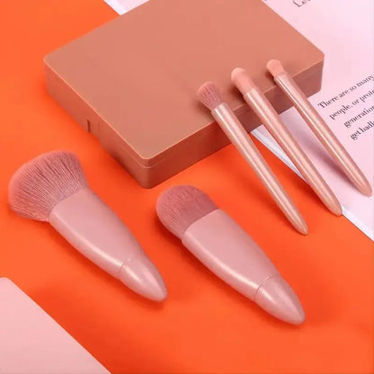 5pcs Travel Size Makeup Brushes Set Mini Makeup Brushes, Small Complete Function Cosmetic Brushes Kit With Case And Mirror5pcs T